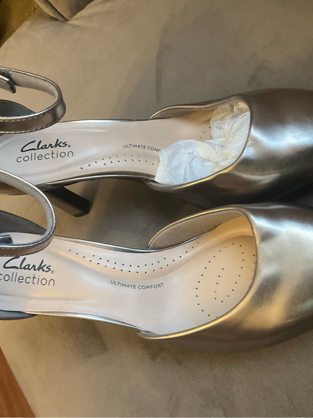 Clarks Metallic Pewter Ankle-Strap Heels - Picture 5 of 6